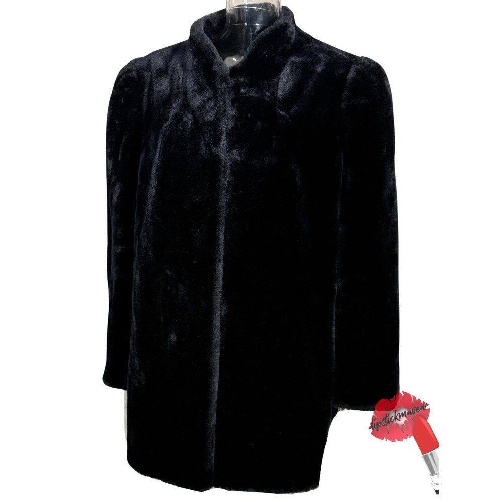 Vintage Intrigue Glenoit Coat Womens XL Black Faux Fur Union Tag USA‎ Mob Wife